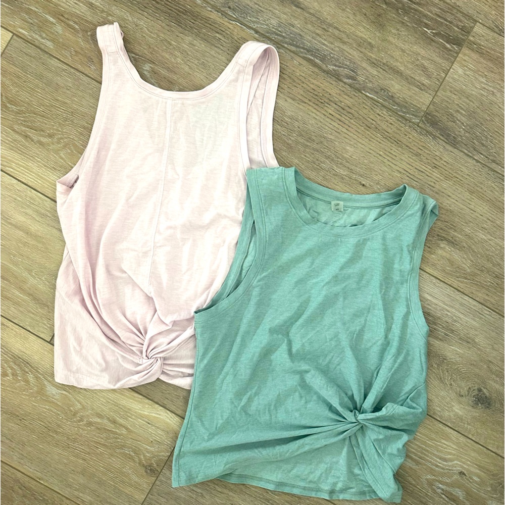 Pink and sea green/blue twist front tops - beyond yoga and Athleta